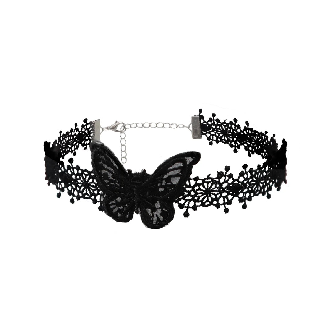 Black Steampunk Butterfly Choker Necklace chic