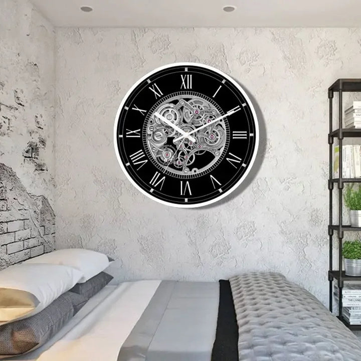 Black Steampunk Clock with Gear Patterns