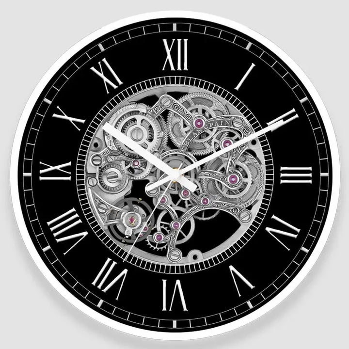 Black Steampunk Clock with Gear Patterns Design