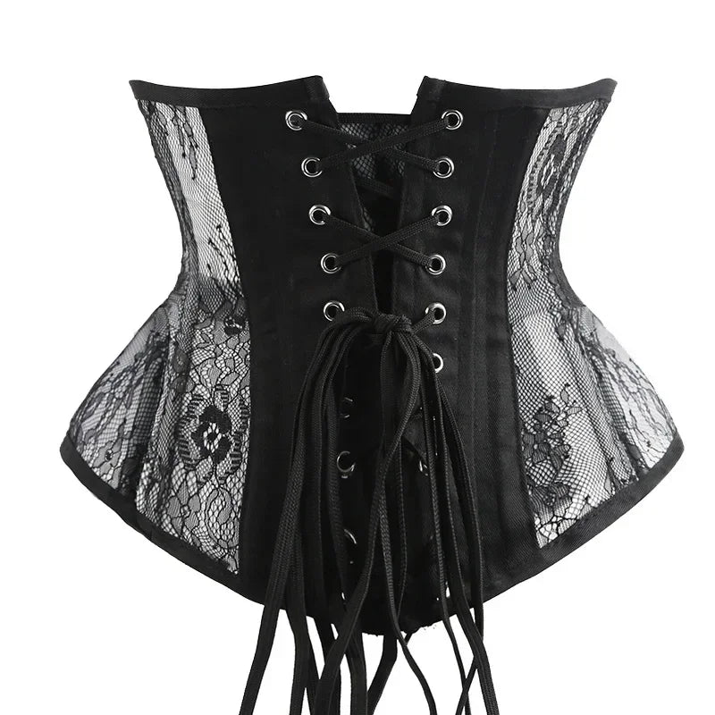 Black Steampunk Corset with Lace Back