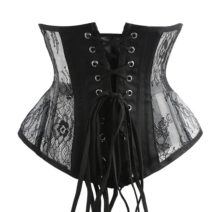 Black Steampunk Corset with Lace Back
