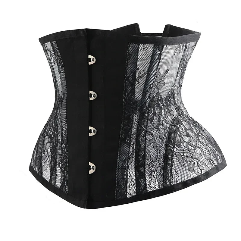Black Steampunk Corset with Lace Design