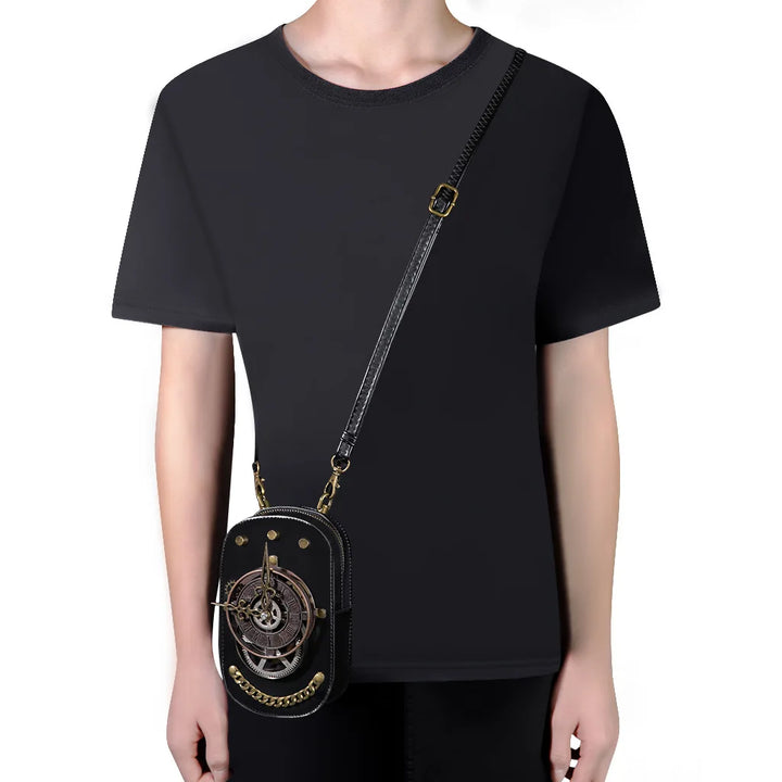 Black Steampunk Crossbody Bag With A Watch perfect