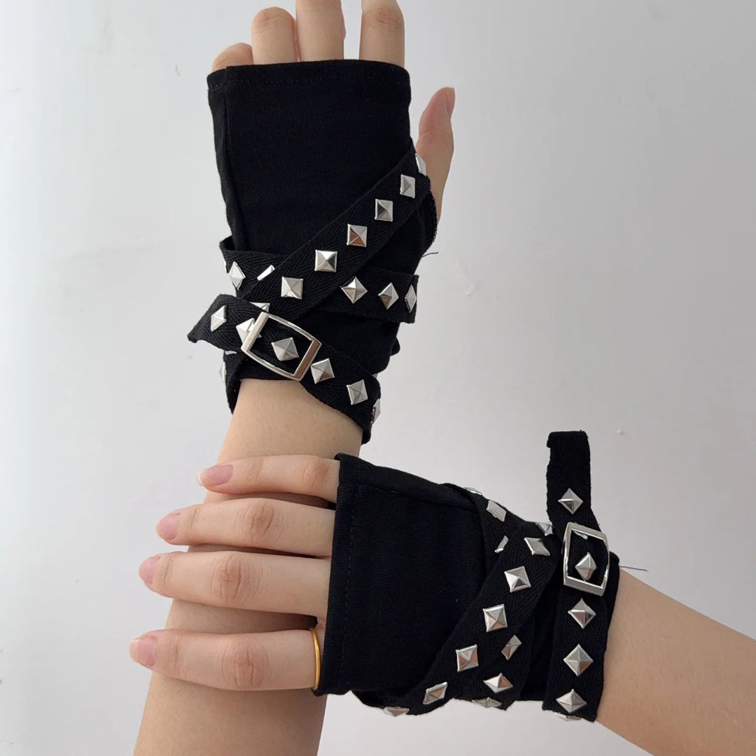 Black Steampunk Gloves with Rivets Stylish