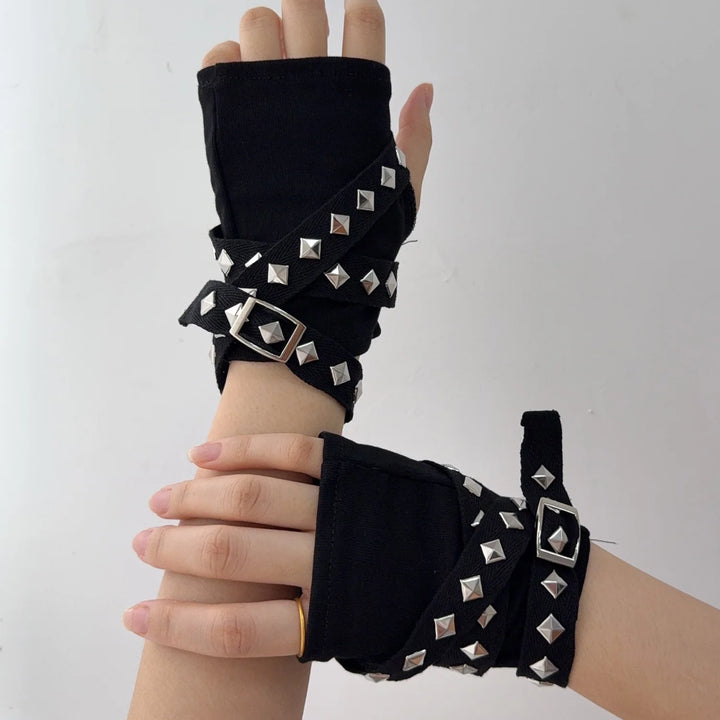 Black Steampunk Gloves with Rivets Stylish