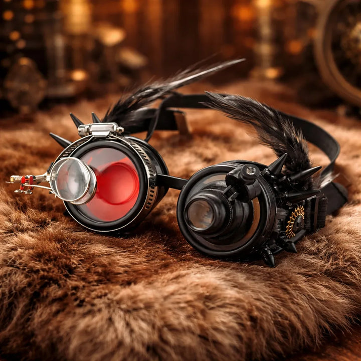 Black Steampunk Goggles with Feathers