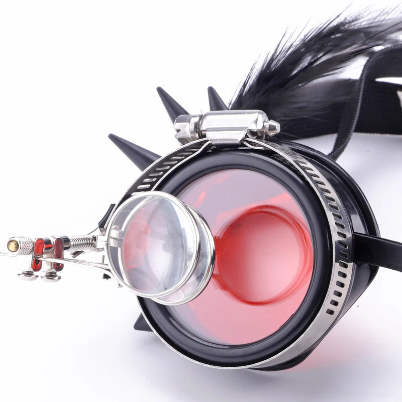 Black Steampunk Goggles with Feathers Design