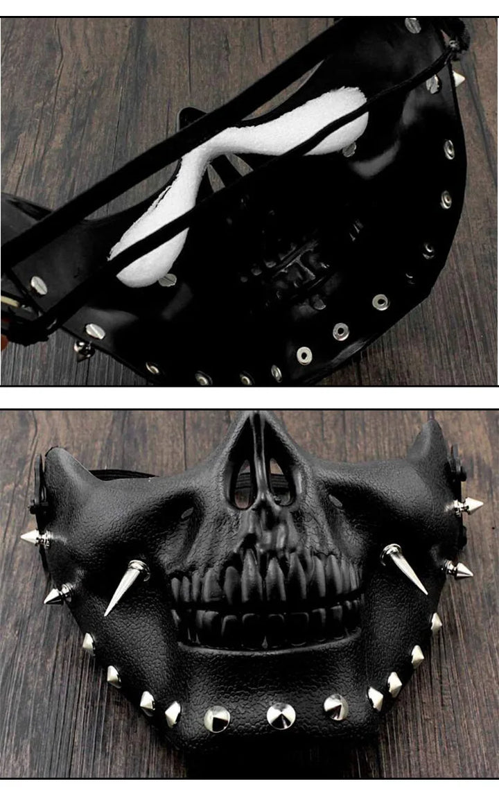 Black Steampunk Half-face Skull Mask With Spikes durable