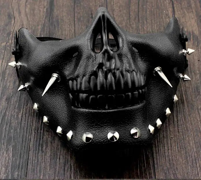Black Steampunk Half-face Skull Mask With Spikes elegant