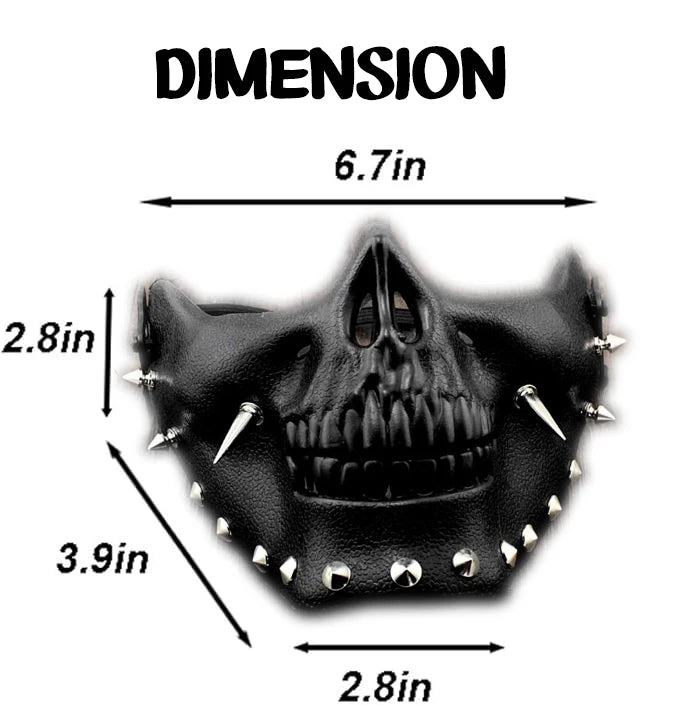 Black Steampunk Half-face Skull Mask With Spikes fashion