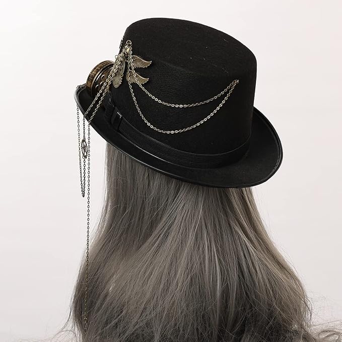 Black Steampunk Hat With Chain-Link Goggles retro