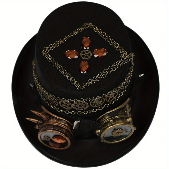 Black Steampunk Hat With Chains and Goggles vintage
