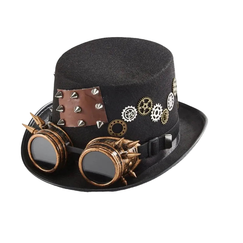 Black Steampunk Hat with Copper-colored Goggles Stylish