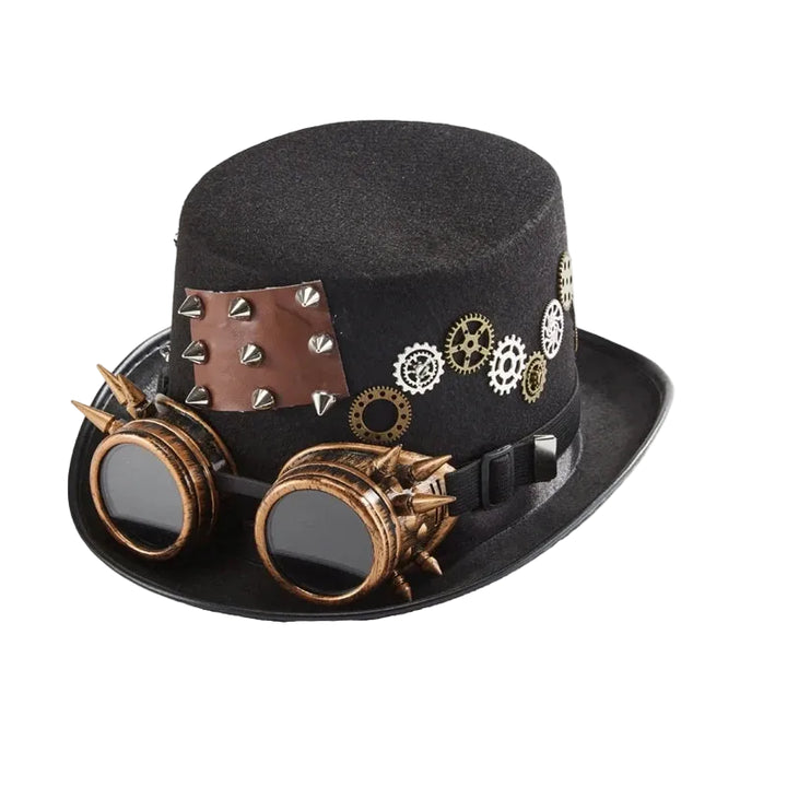 Black Steampunk Hat with Copper-colored Goggles Stylish