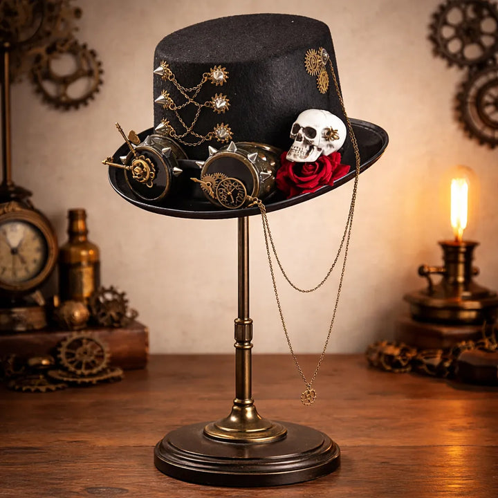 Black Steampunk Hat with a White Skull