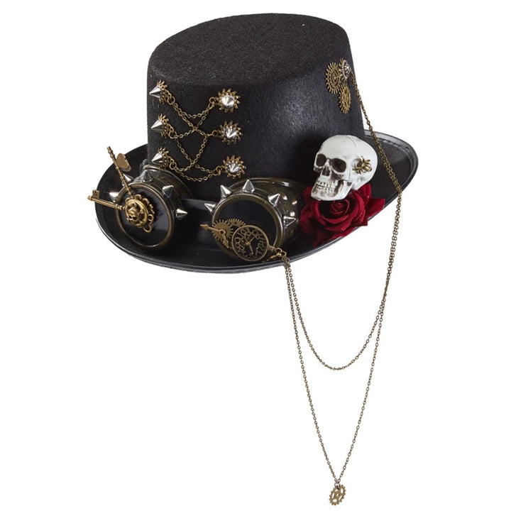 Black Steampunk Hat with a White Skull Stylish