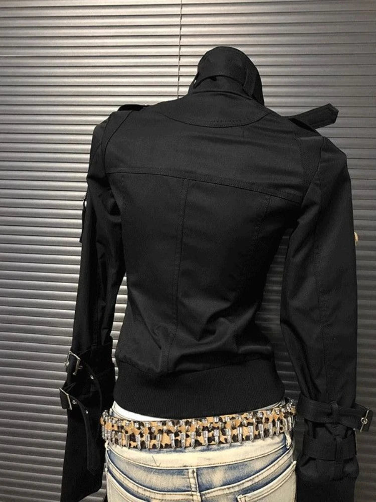 Black Steampunk Jacket With Straps bold