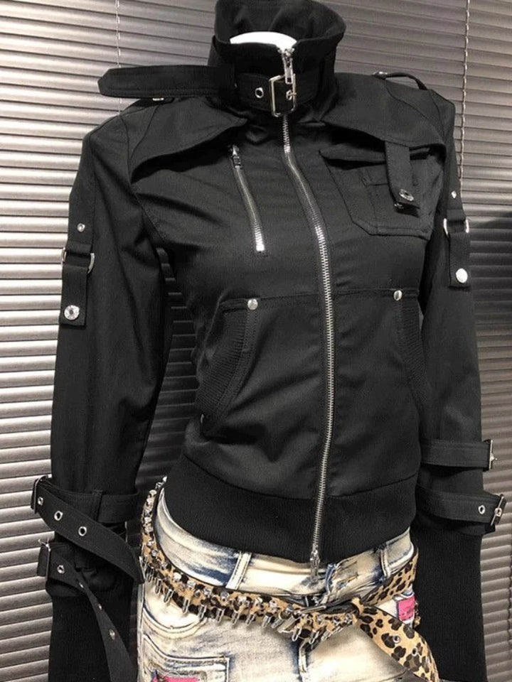 Black Steampunk Jacket With Straps edgy