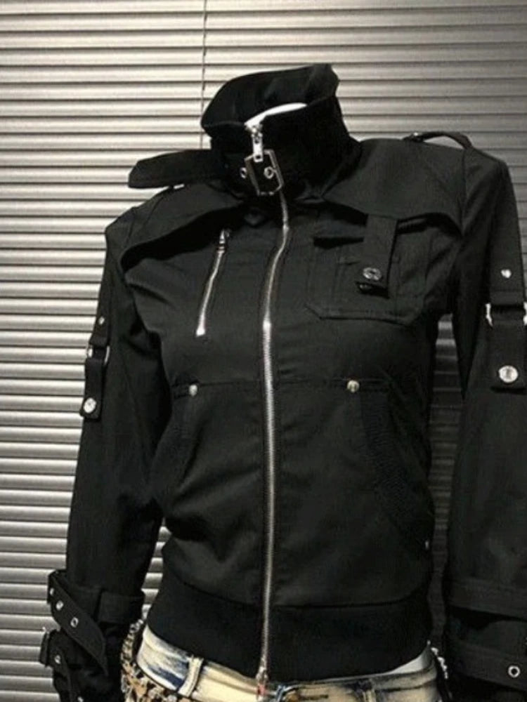 Black Steampunk Jacket With Straps gothic