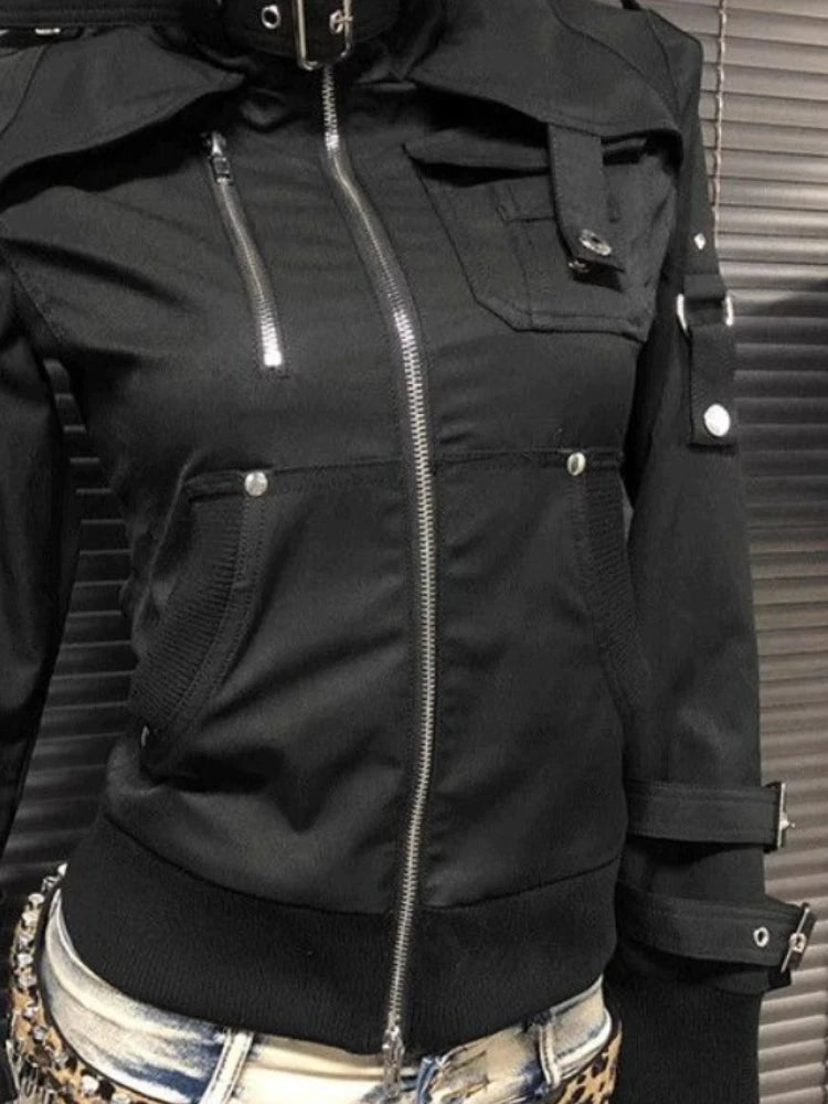 Black Steampunk Jacket With Straps rugged