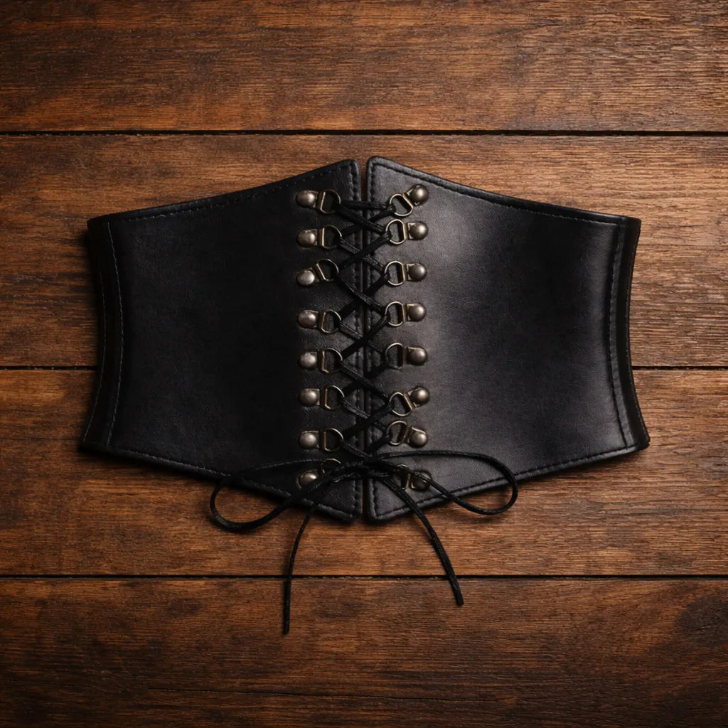 Black Steampunk Lace-up Corset Belt