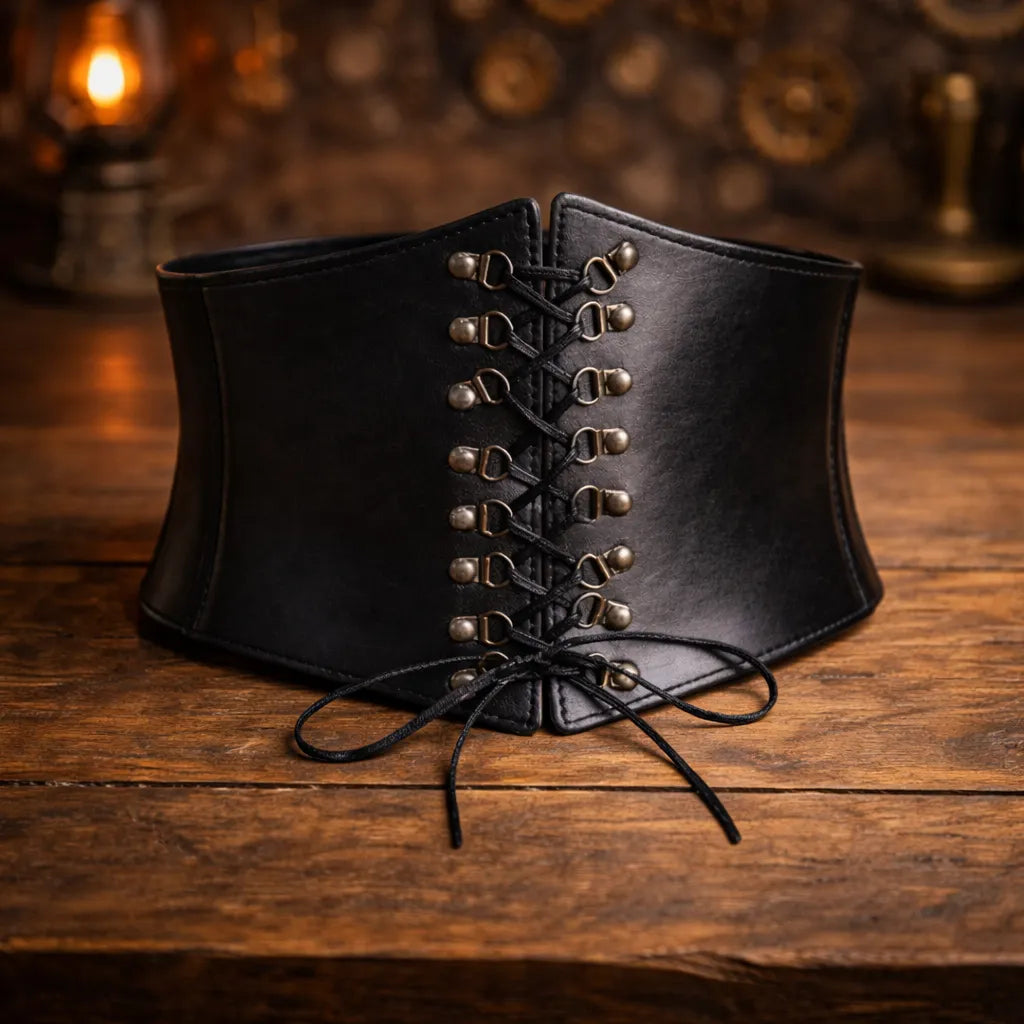 Black Steampunk Lace-up Corset Belt Design