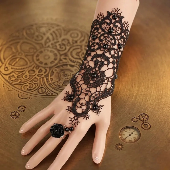 Black Steampunk Lace Gloves