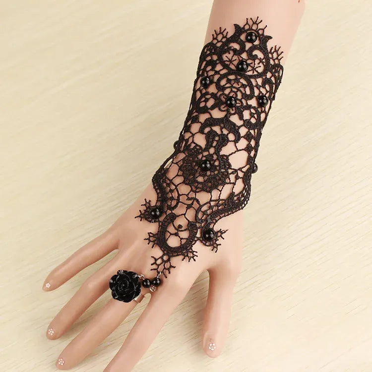 Black Steampunk Lace Gloves Black