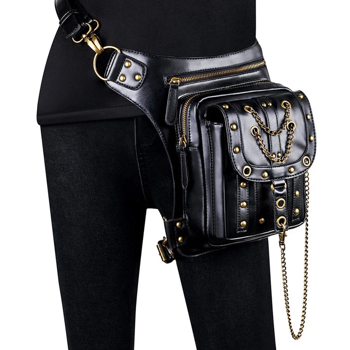 Black Steampunk Leg Bag With Chains chic