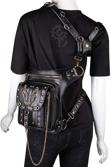 Black Steampunk Leg Bag With Chains fashion