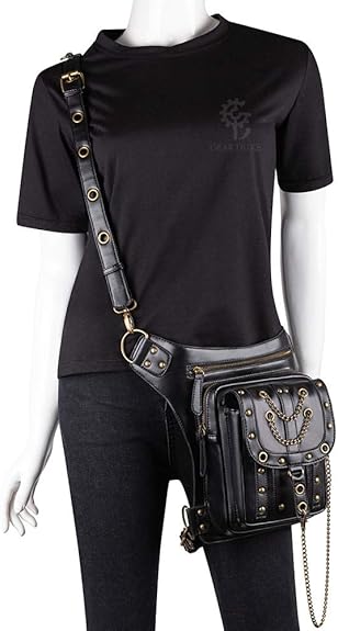 Black Steampunk Leg Bag With Chains tendance