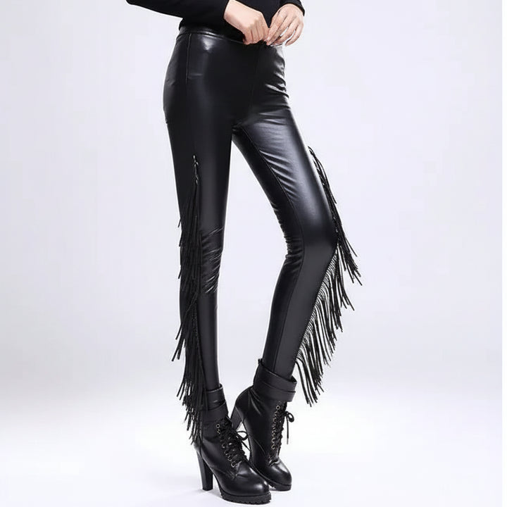 Black Steampunk Leggings With Fringe