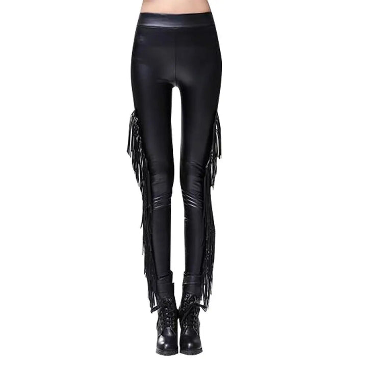 Black Steampunk Leggings With Fringe fashion