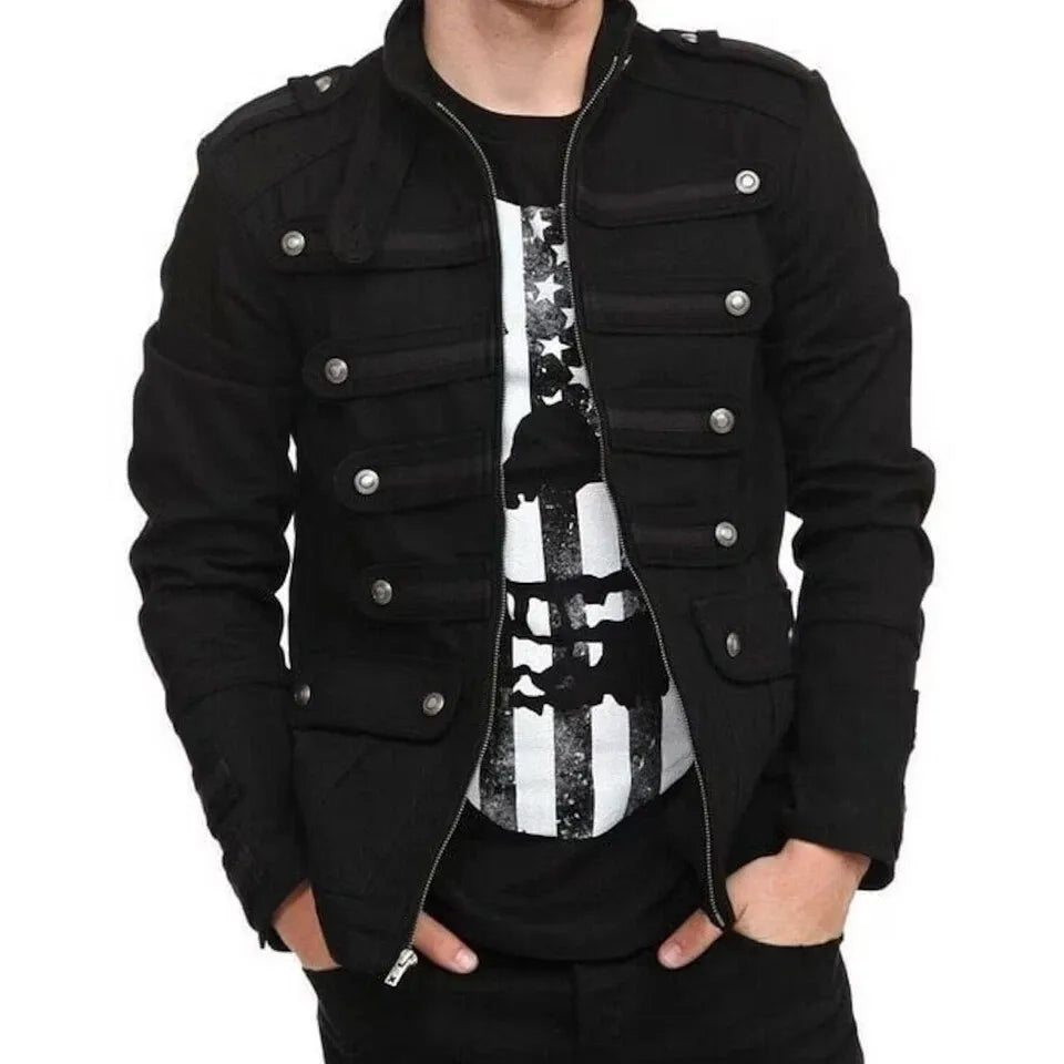 Black Steampunk Military Jacket Black
