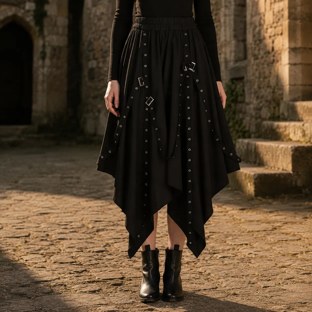 Black Steampunk Skirt With Straps
