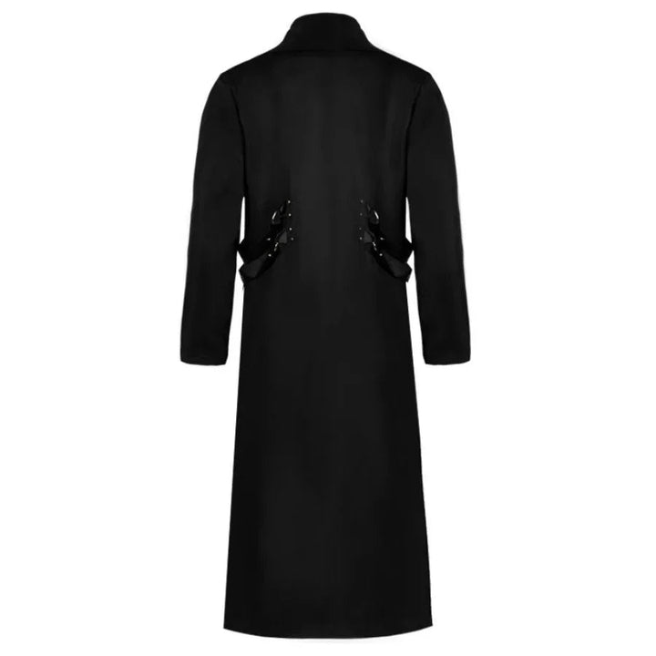 Black Steampunk Trench Coat With Rings Back