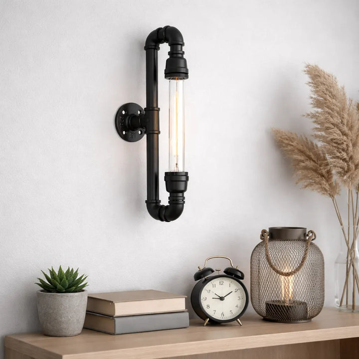 Black Steampunk Water Pipe Wall Lamp
