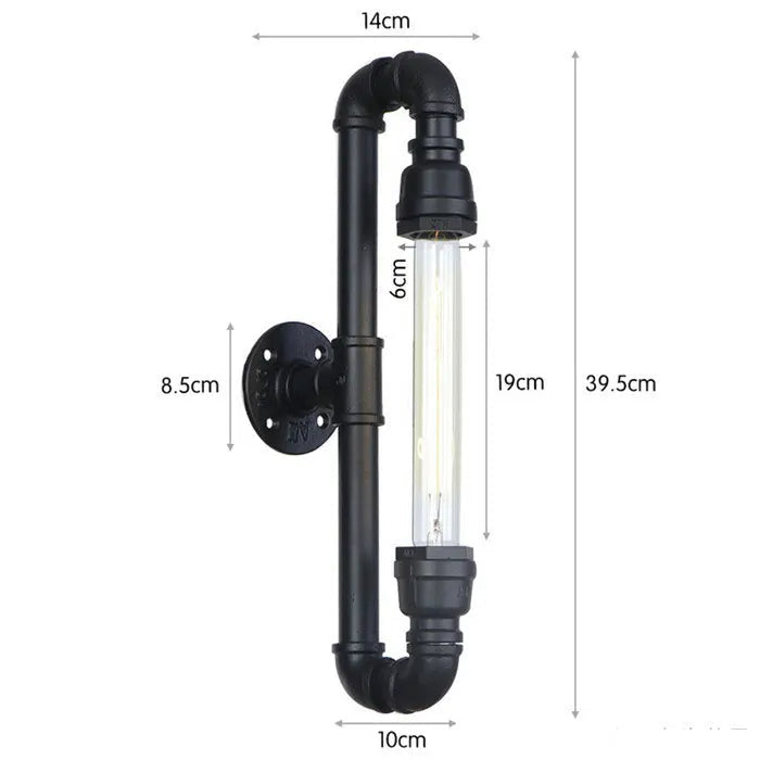 Black Steampunk Water Pipe Wall Lamp  Measurement