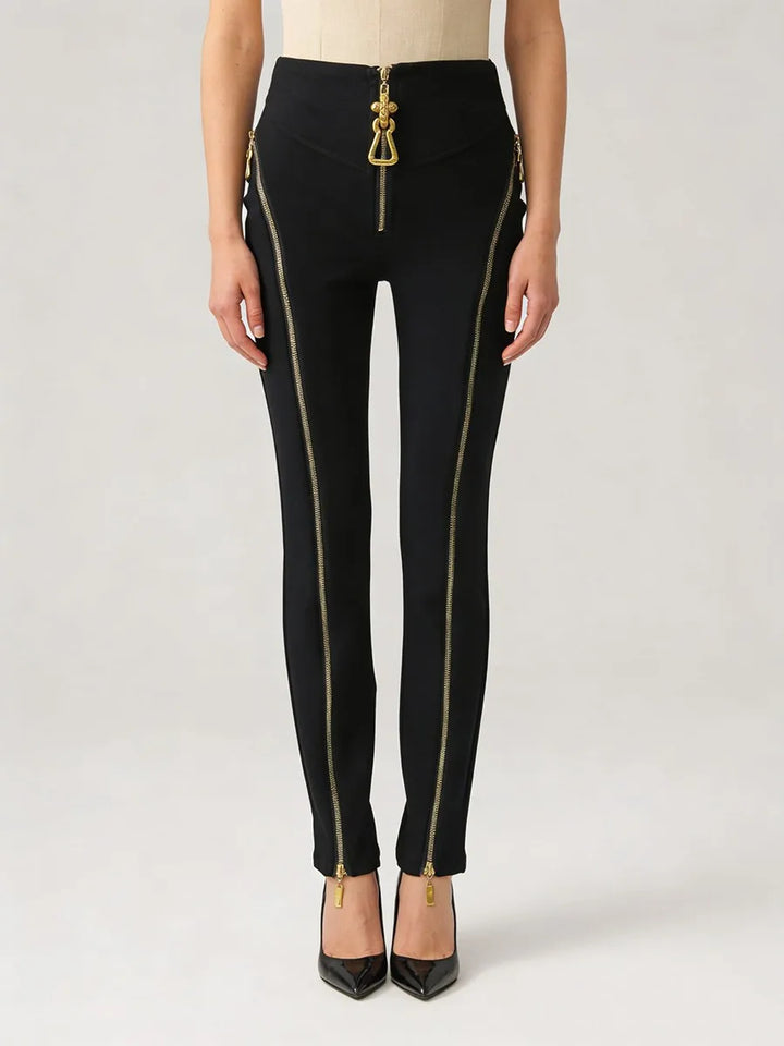 Black Steampunk Zipper Pants Elegant