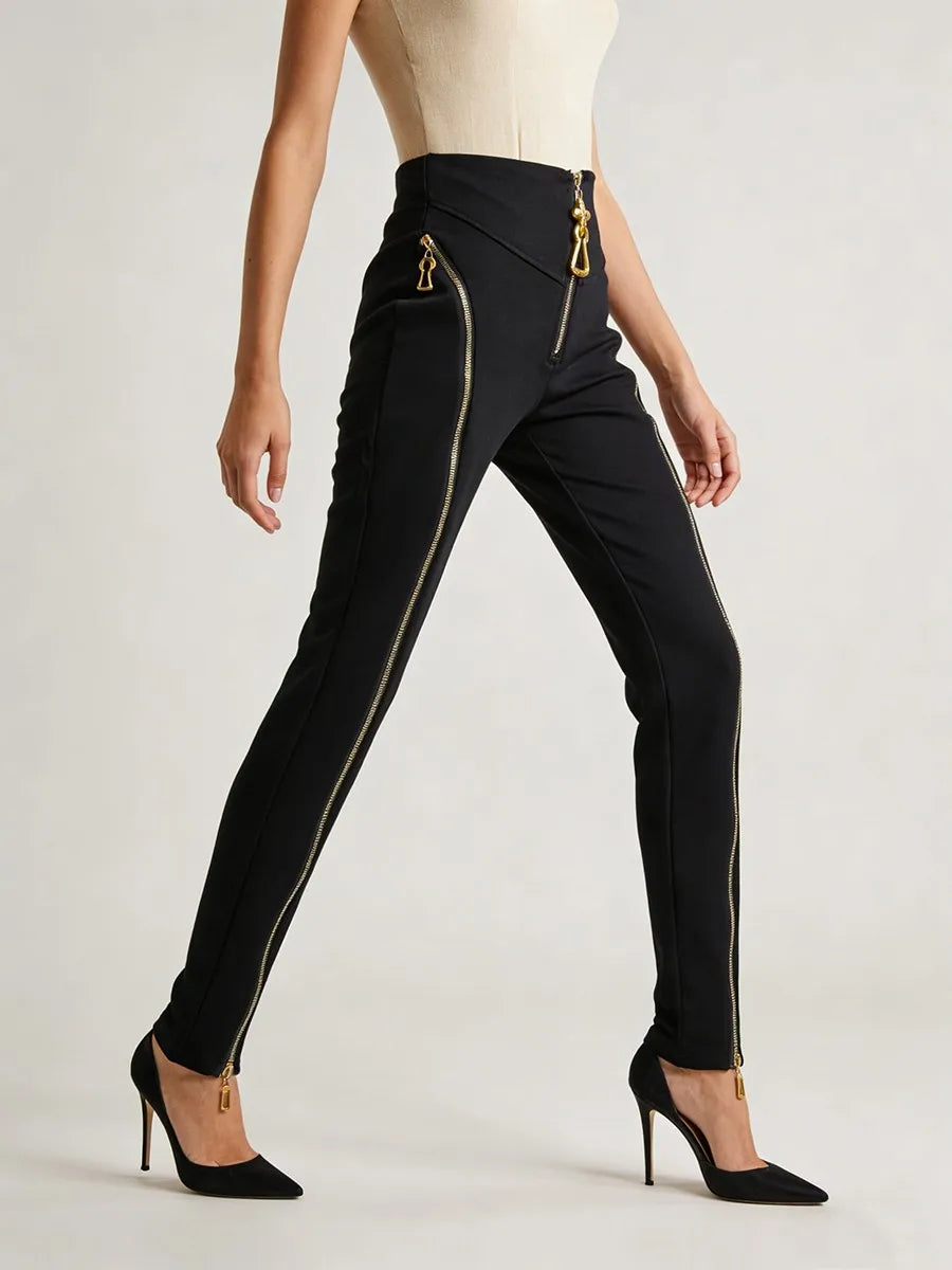 Black Steampunk Zipper Pants Fashion