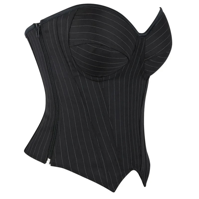Black Striped Steampunk Corset Ziper