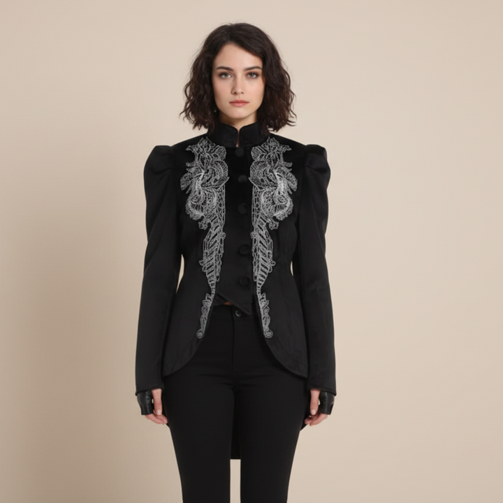 Black Victorian Steampunk Jacket With Puffed Shoulders
