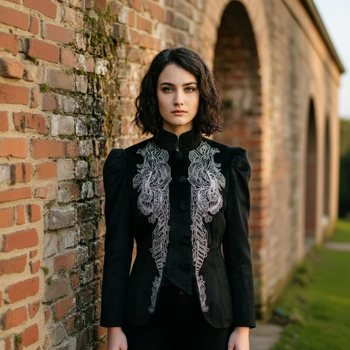 Black Victorian Steampunk Jacket With Puffed Shoulders