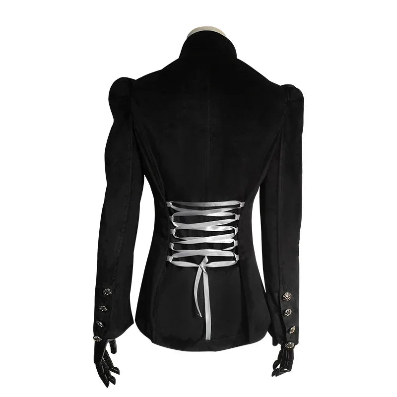 Black Victorian Steampunk Jacket With Puffed Shoulders dramatic
