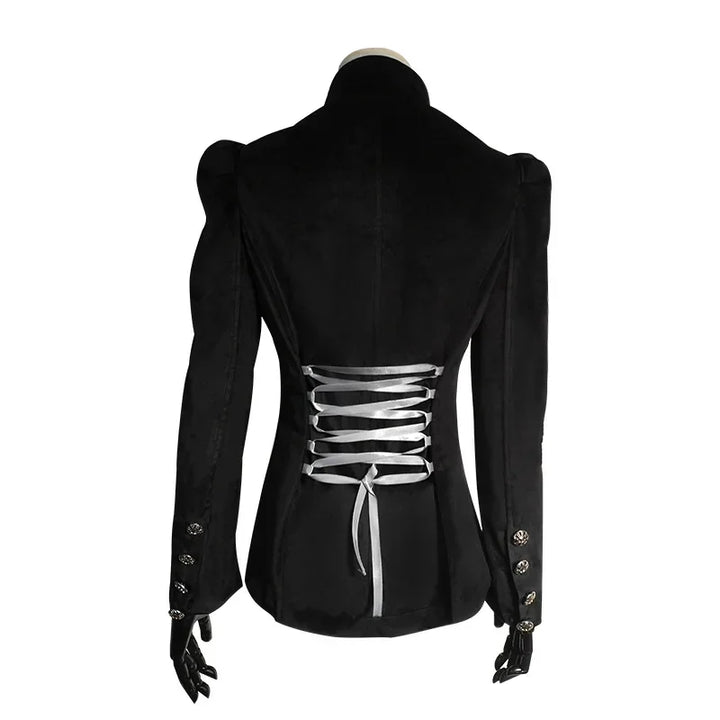 Black Victorian Steampunk Jacket With Puffed Shoulders dramatic