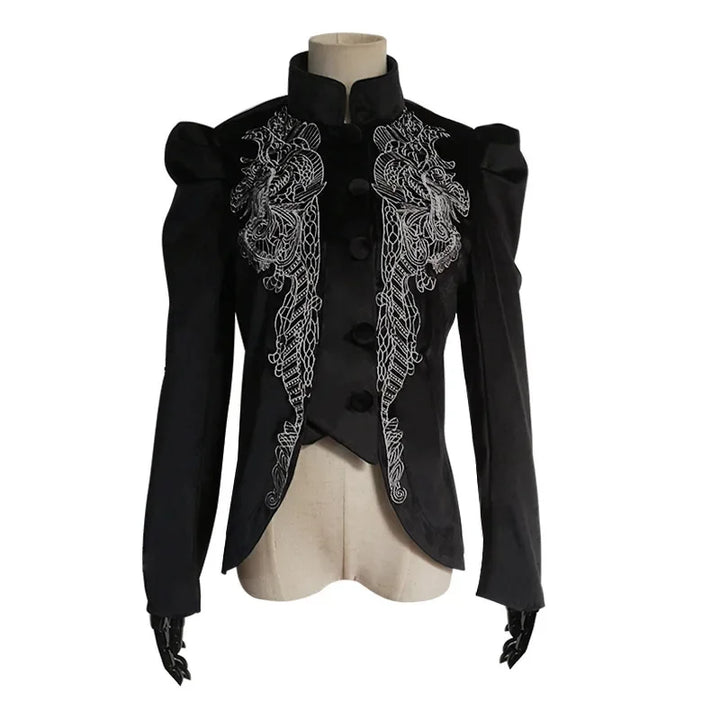 Black Victorian Steampunk Jacket With Puffed Shoulders elegant