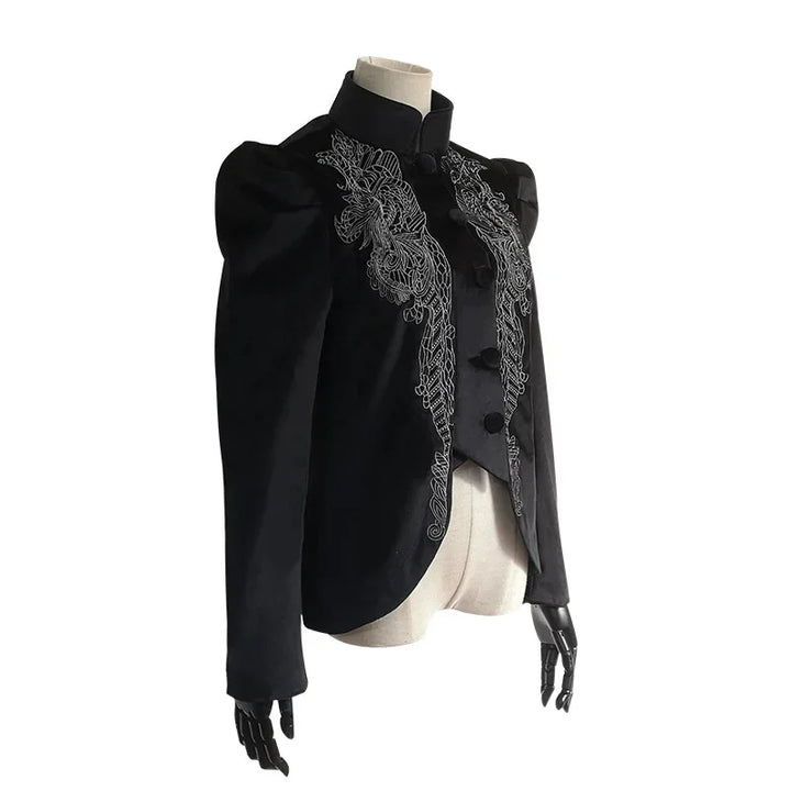 Black Victorian Steampunk Jacket With Puffed Shoulders stylish