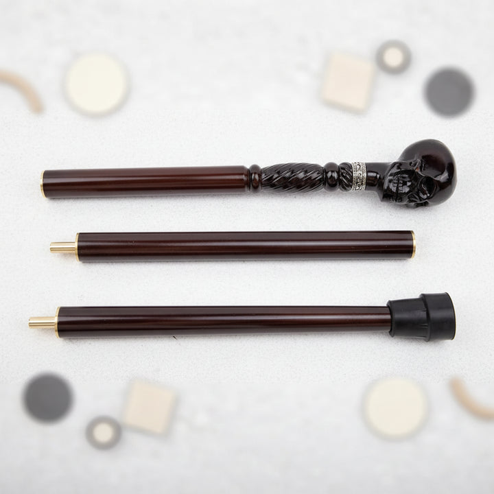 Black Wood Steampunk Cane With Skull
