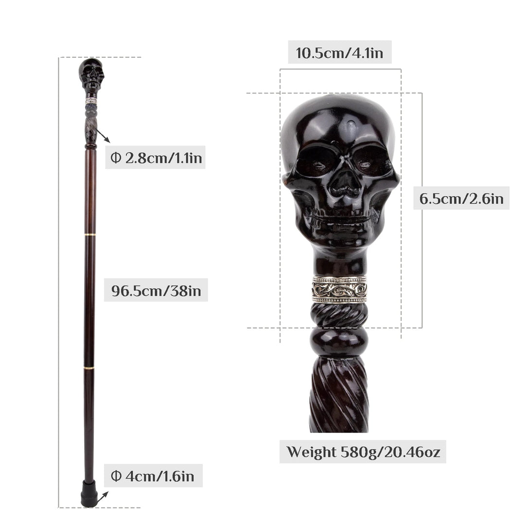 Black Wood Steampunk Cane With Skull durable