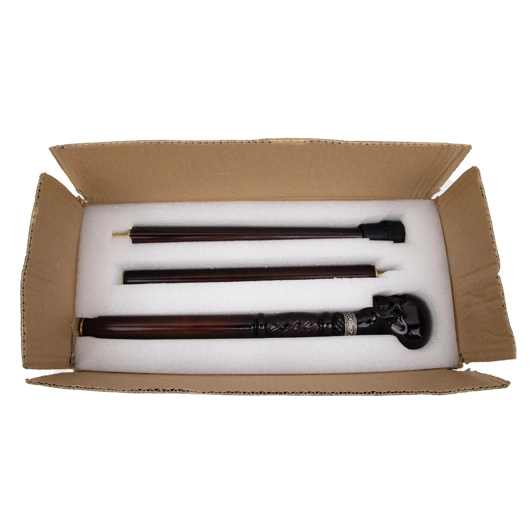 Black Wood Steampunk Cane With Skull package